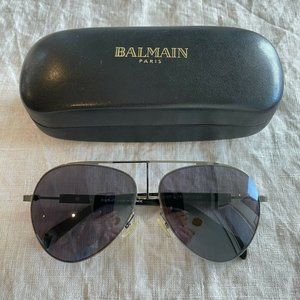 Balmain Metal Aviator Sunglasses with Brow Bar 140mm Gun Silver France & Case